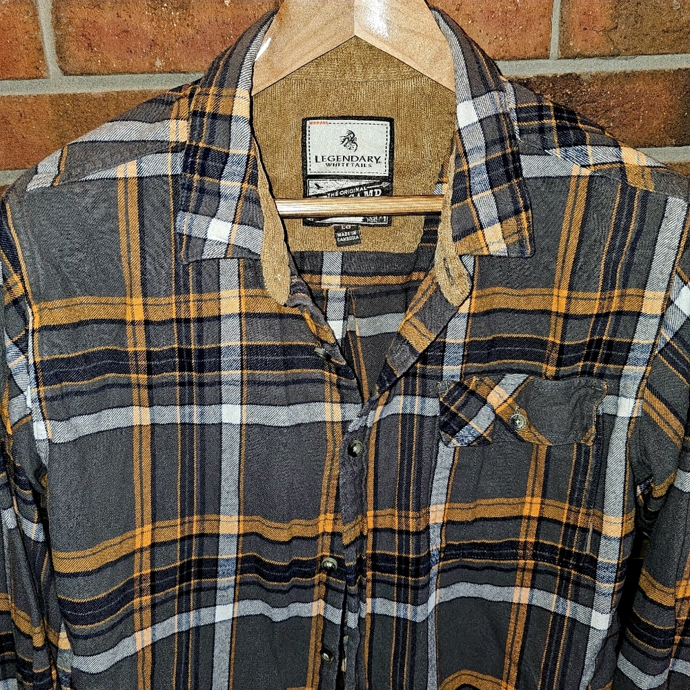 Legendary Whitetails Buck Camp L Men's Taupe/Gray, Orange  Button Flannel Shirt